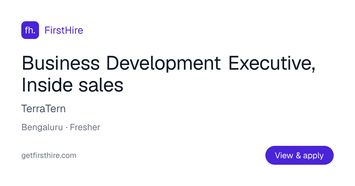 Business Development Executive, Inside sales at TerraTern | FirstHire